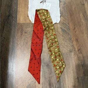Coach Reversible Red and Tan Patterned Scarf -  100% Silk